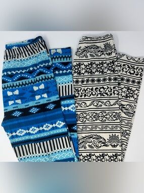 Lot of 2 J&K Women's Ankle Leggings, Black White Blue
